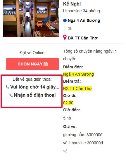 Ảnh minh họa hướng dẫn đặt vé qua số điện thoại của xe Xuân Mai