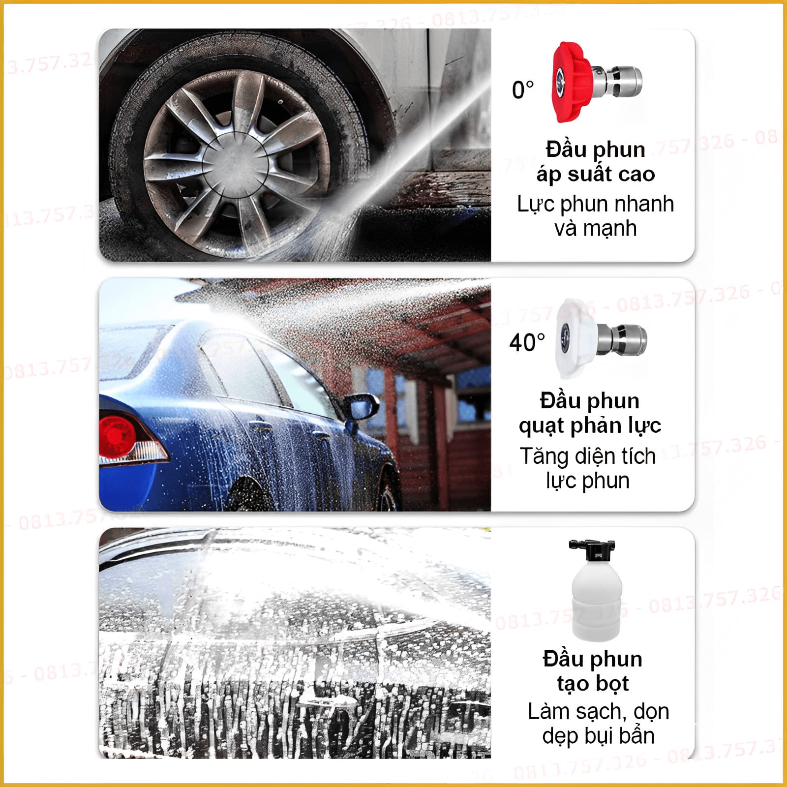 Biểu tượng minh họa hai chế độ phun linh hoạt của máy rửa xe cầm tay, phù hợp nhiều mục đích.