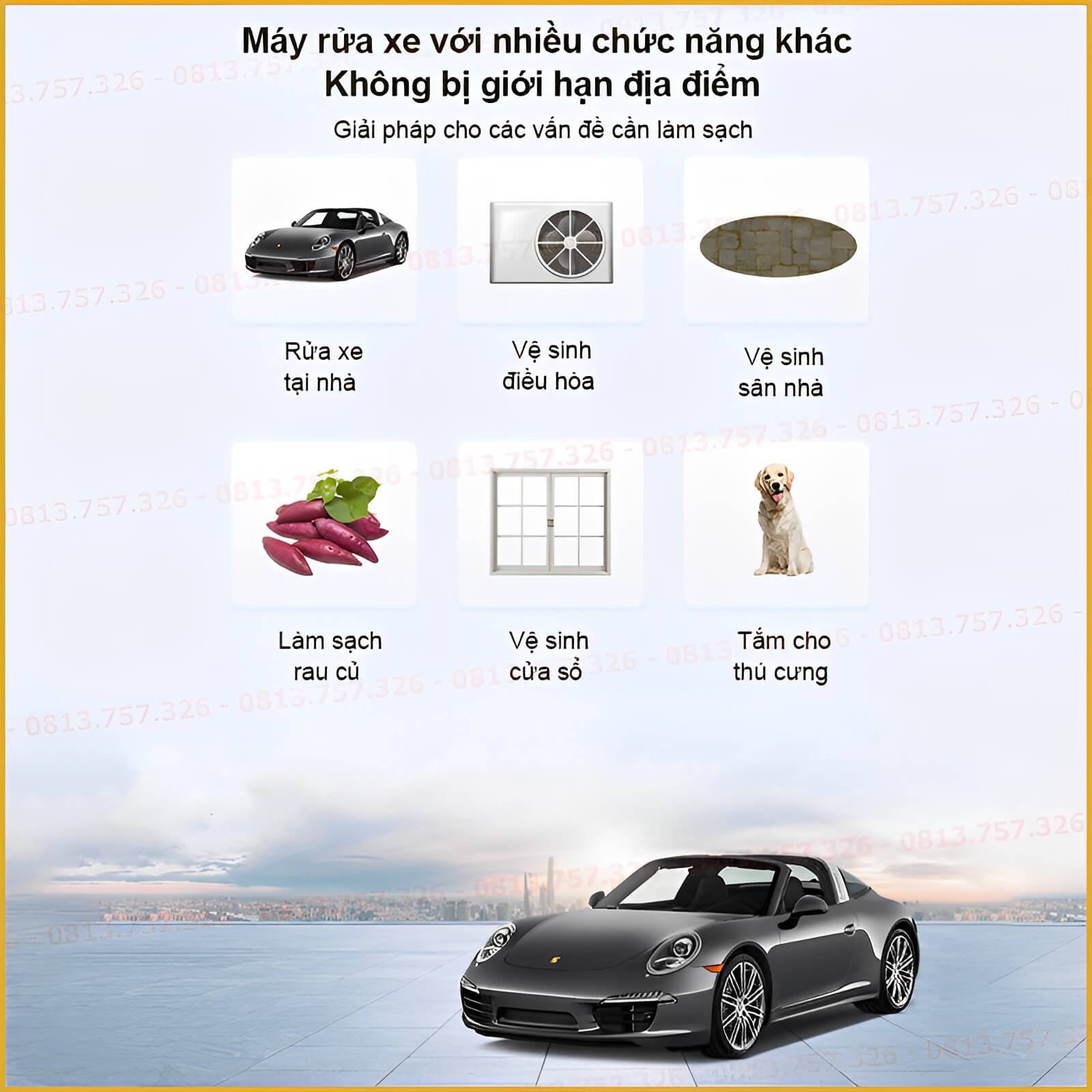 Chi tiết các đầu phun và bình hóa chất của máy xịt rửa cầm tay, giúp tối ưu quá trình làm sạch.