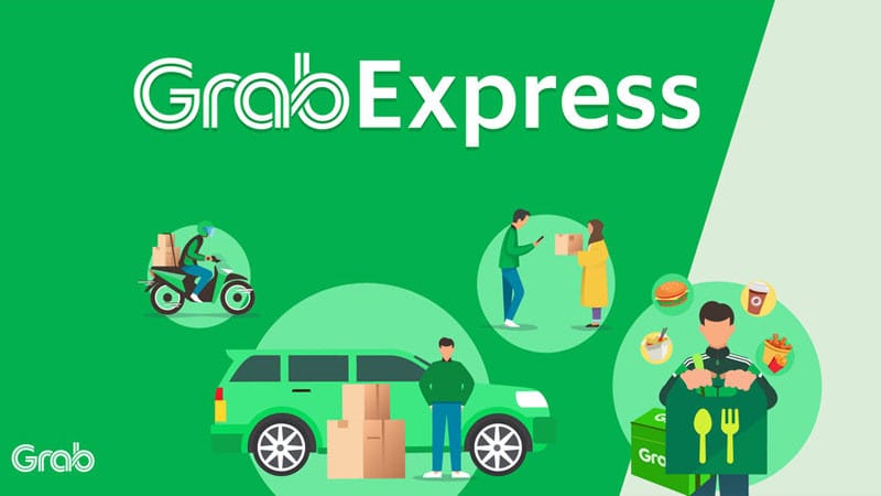 Giao diện GrabExpress, minh họa các dịch vụ giao hàng và chi phí vận chuyển