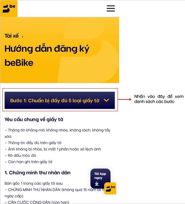 Giao diện ứng dụng BeDriver, bước đầu chuẩn bị đăng ký tài xế Be