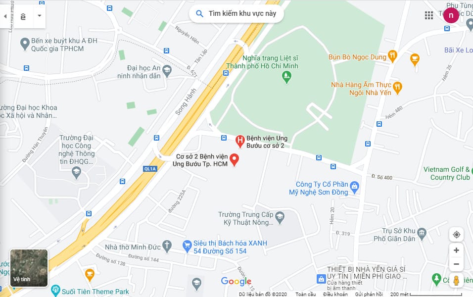 Hình ảnh lối vào Bệnh viện Ung Bướu TP.HCM Cơ sở 2, hướng dẫn xe buýt đi đến
