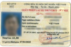 Hình ảnh mặt trước giấy phép lái xe A1 dùng để đăng ký tài xế Be