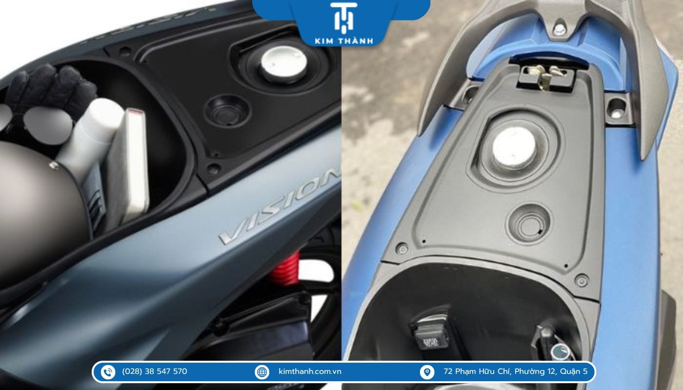 Hình ảnh mô phỏng vị trí bình xăng xe Vision được đặt an toàn dưới yên xe, tối ưu không gian cốp.