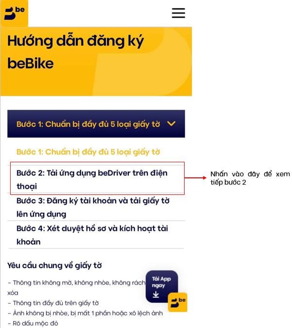 Hướng dẫn tải ứng dụng BeDriver để hoàn tất thủ tục đăng ký Be