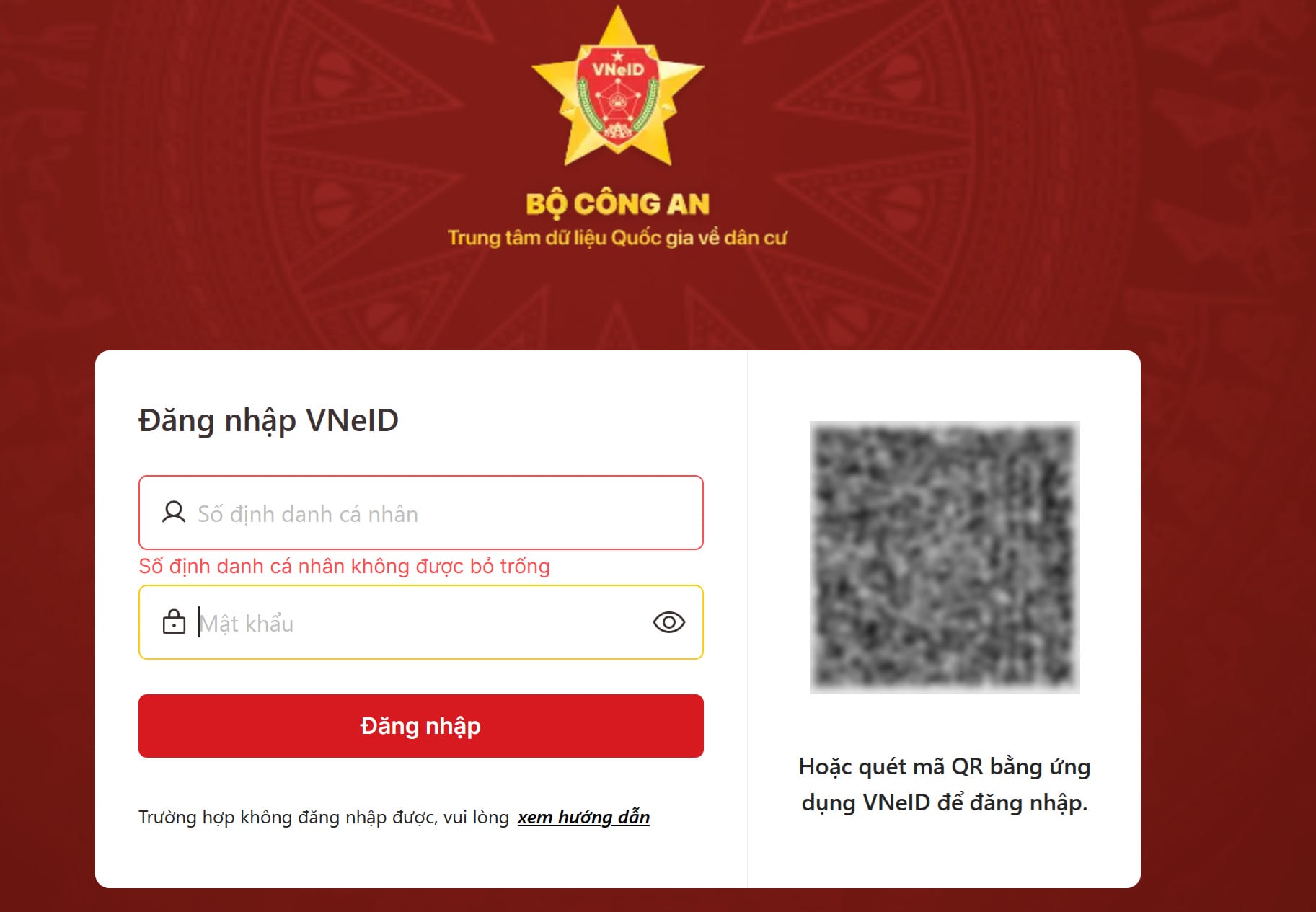 Màn hình đăng nhập VNeID để xác thực thông tin đổi bằng lái online