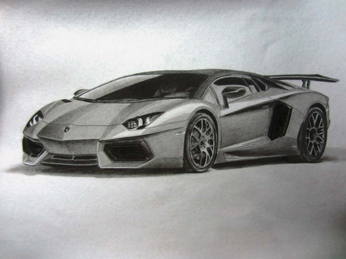 Mẫu vẽ siêu xe Lamborghini chi tiết bằng bút chì