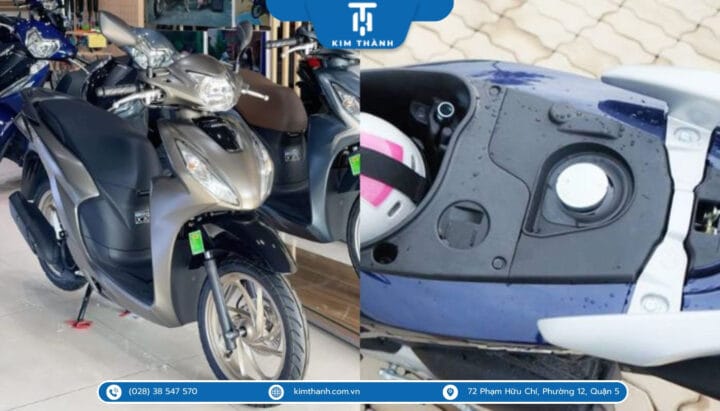 Một chiếc Honda Vision màu đen đang đậu, minh họa dung tích bình xăng và khả năng đi xa khi đổ đầy bình.