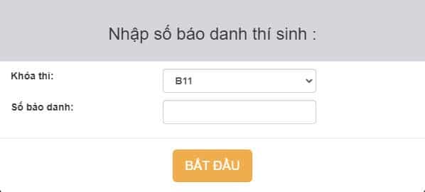 Nhập số báo danh để bắt đầu thi mô phỏng