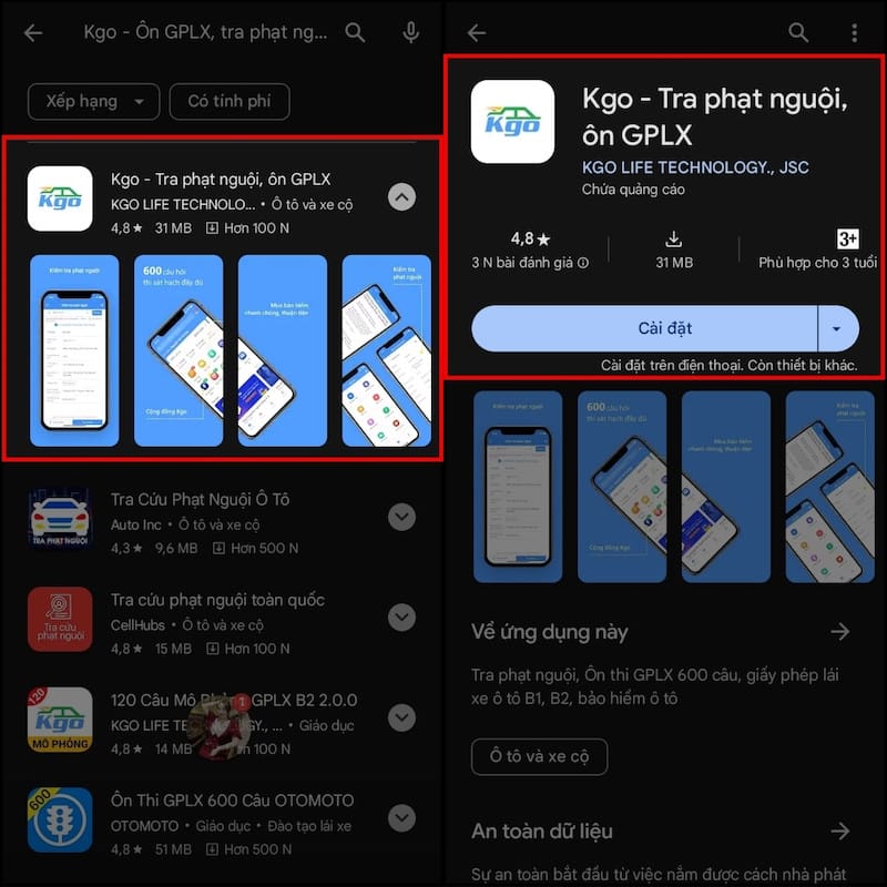 Tải ứng dụng kiểm tra phạt nguội xe hơi về điện thoại
