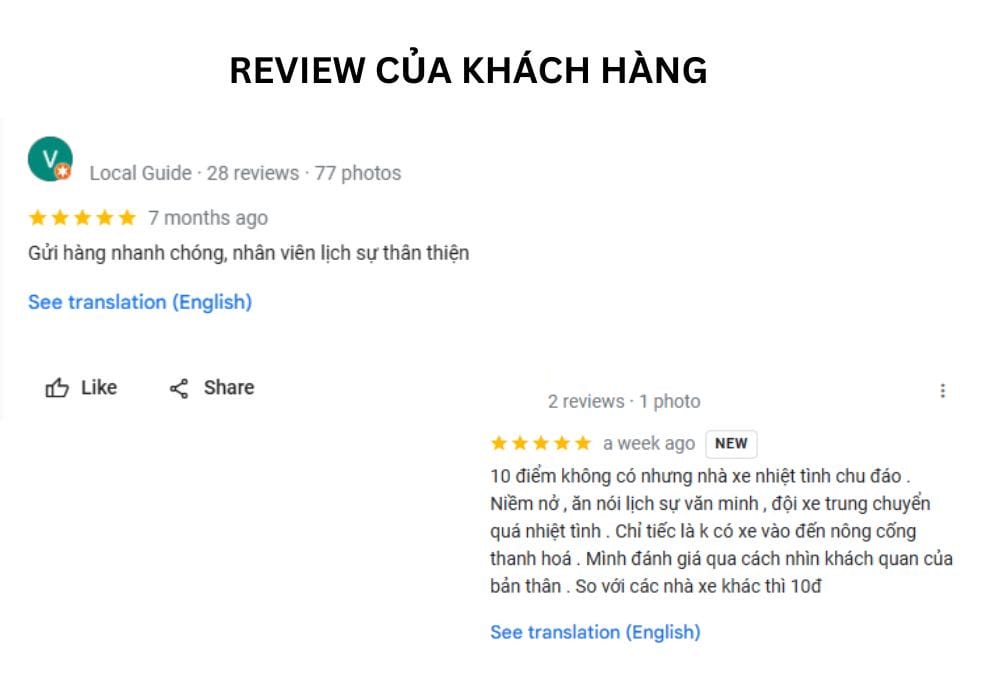 Tổng hợp đánh giá của khách hàng về chất lượng dịch vụ nhà xe Vân Anh Thanh Hoá
