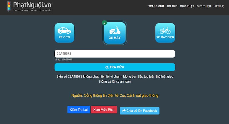 Tra cứu phạt nguội xe hơi trên website phatnguoi.vn