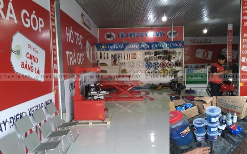 Trạm dịch vụ vá lốp xe máy chuyên nghiệp tại cửa hàng