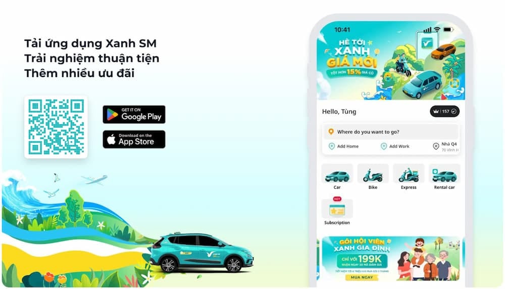 Ứng dụng di động Xanh SM, hỗ trợ khách hàng di chuyển thuận tiện đến các điểm đón của tổng đài xe Sao Việt