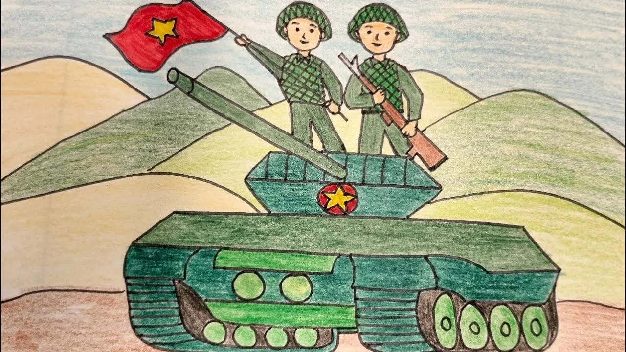 Vẽ chú bộ đội và xe tăng