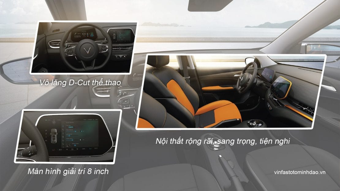 Vô lăng D-cut thể thao của xe ô tô điện VinFast VF5 tích hợp nút điều khiển