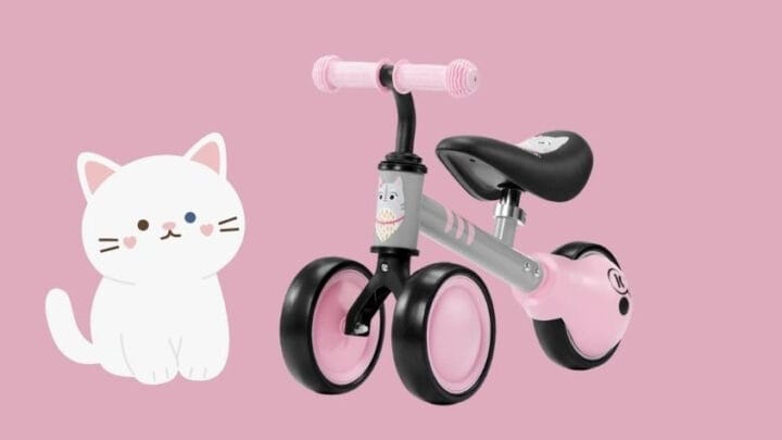 Xe chòi chân 3 bánh màu hồng phù hợp cho bé 1 tuổi mới tập đi.