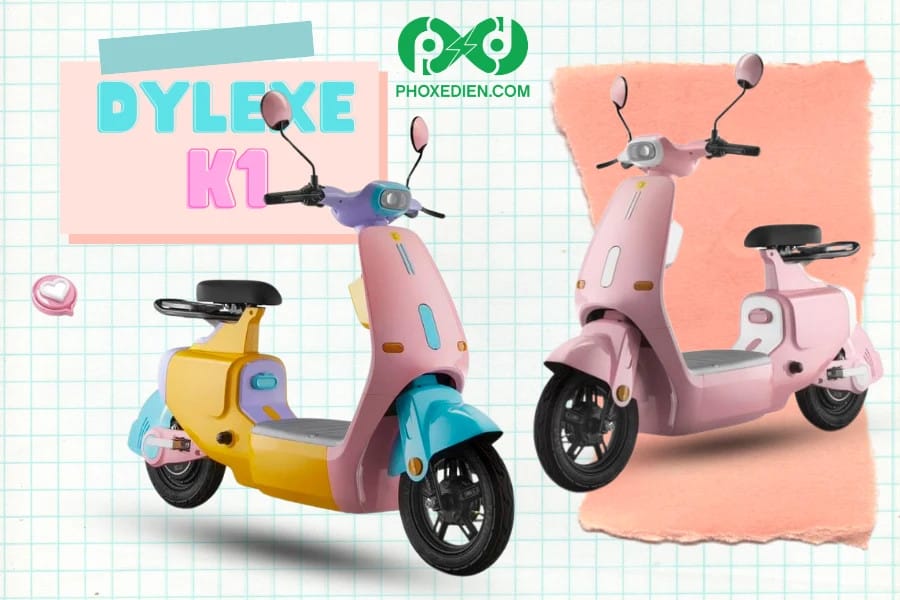 Xe đạp điện Dylexe K1 màu hồng nhạt, mang phong cách Vespa thanh lịch, phù hợp nữ sinh.
