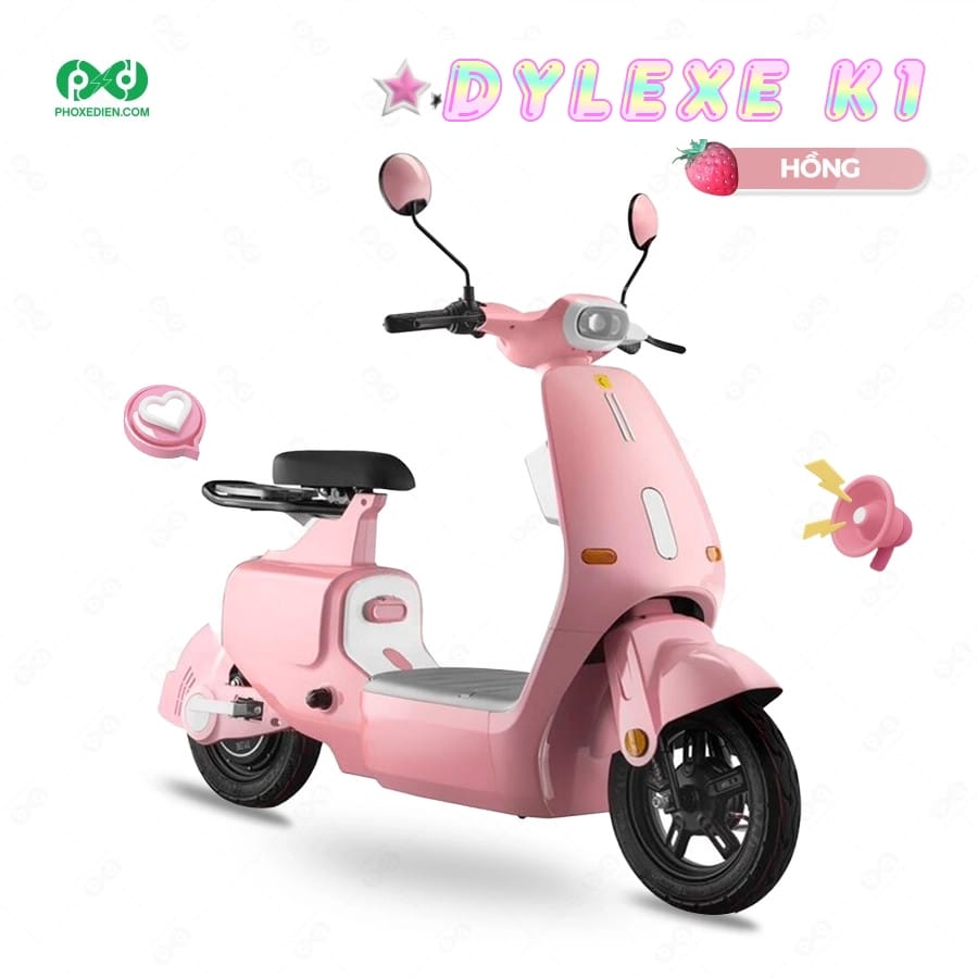 Xe đạp điện Dylexe K1 màu hồng thời trang, phù hợp phái nữ