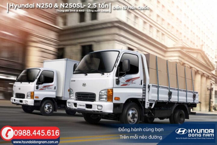 Xe tải Hyundai N250SL 2,5 tấn màu xanh hiện đại