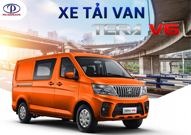 Xe tải Van Teraco màu trắng đang đỗ trên đường, mặt trước xe sáng sủa và thiết kế hiện đại, minh họa cho **giá xe tải nhỏ 1.5 tấn** đa dạng