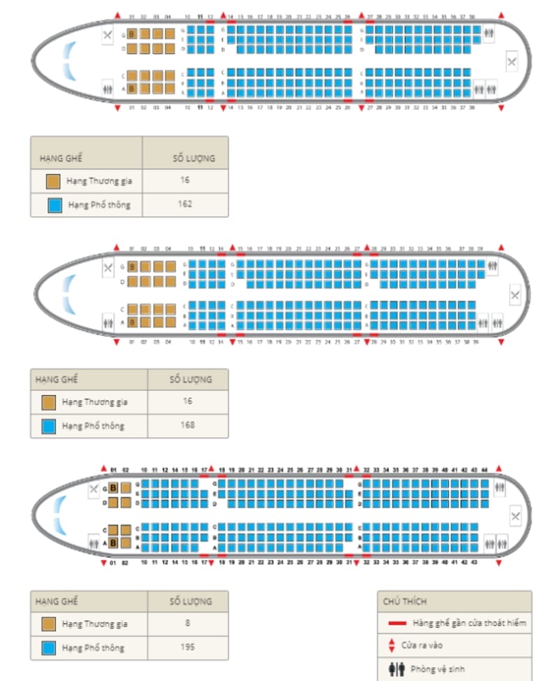 Sơ đồ ghế của máy bay A321 Vietnam Airlines có từ 178 đến 203 ghế ngồi
