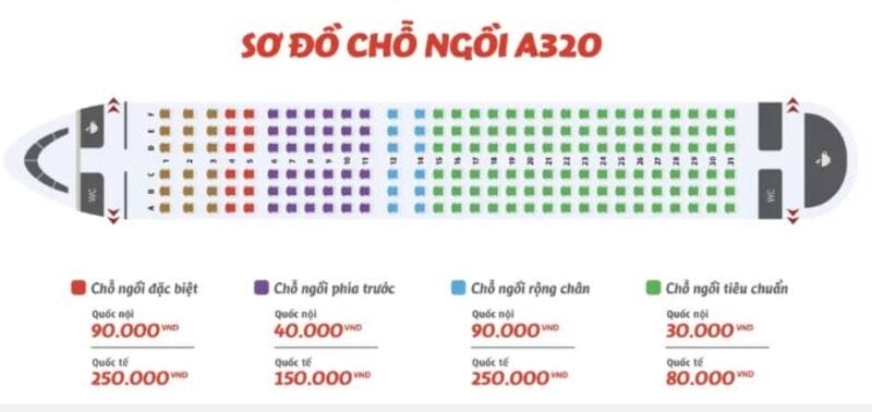 Sơ đồ máy bay Vietjet 40 hàng ghế tổng quan