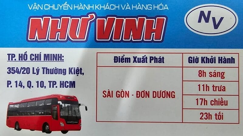 Xe Như Vinh cung cấp dịch vụ vận tải chính từ thành phố Hồ Chí Minh đi các tỉnh Lâm Đồng, Đồng Nai và một số tuyến phụ khác